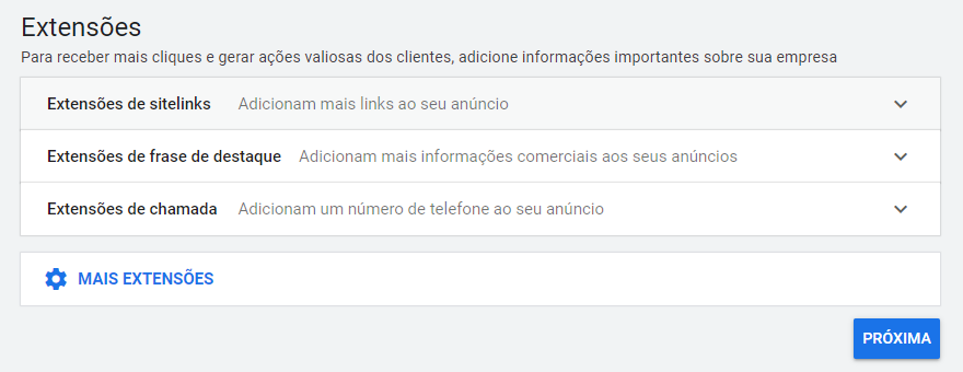 extensões de anúncio google ads